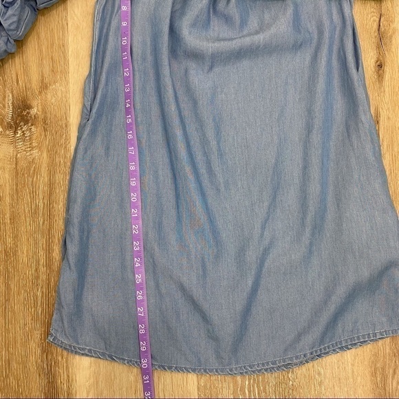 Zara Ruffle Sleeve Chambray Denim Off Shoulder Dress - Picture 13 of 16